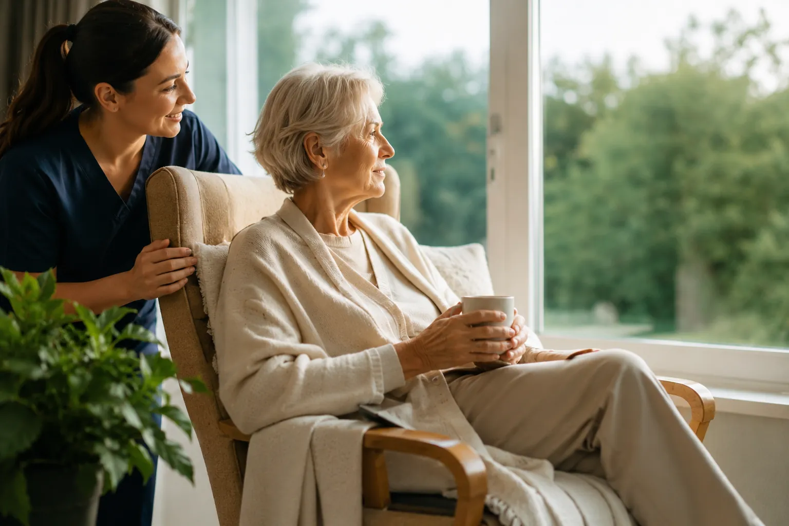 A support worker visiting a participant at home after discharge